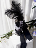 Accent Flower Lolita Hairclip Black/Gray/Brown and Bow Feather with