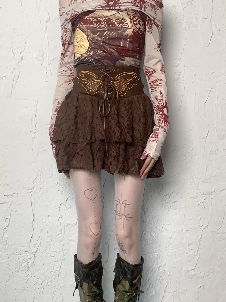 Tights Print and Wasteland Y2K White Stars Heart Punk