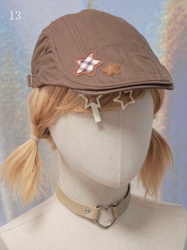 Options Applique Hat Beret Button/Star/Dog Y2K 17