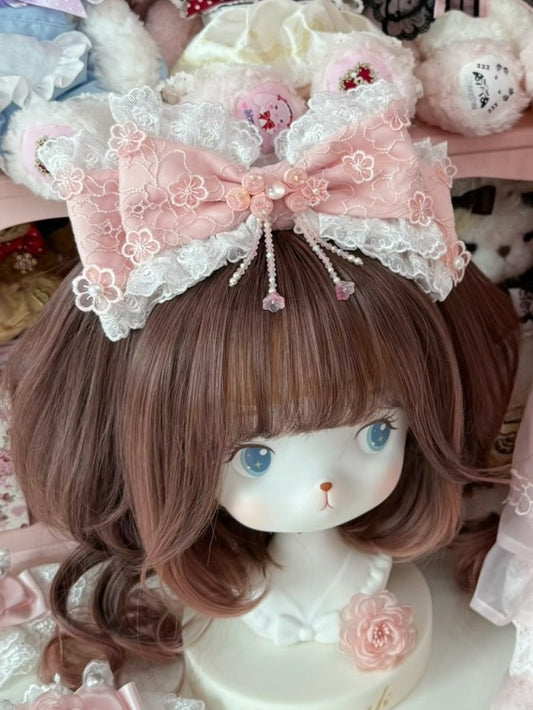 Gorgeous Trim Design Beaded Version Pink Bowknot KC Charm Floral Lace