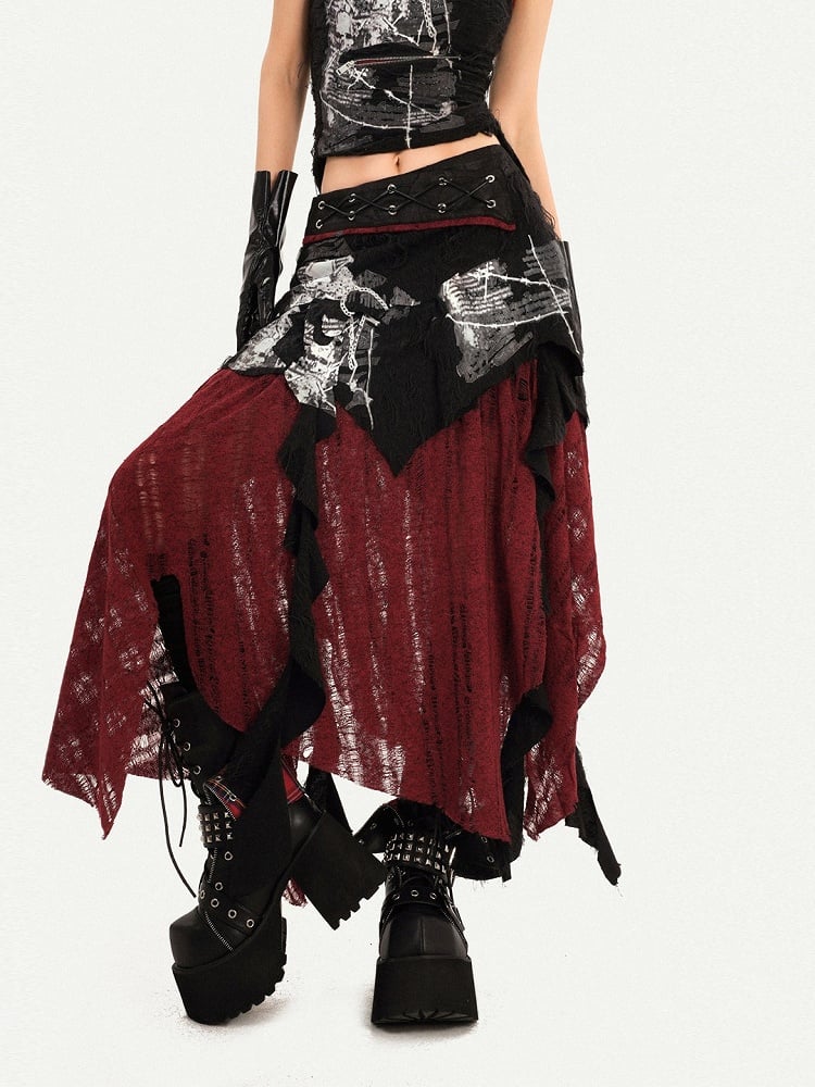 Gothic Black Strap Skirt with Asymmetrical Hem