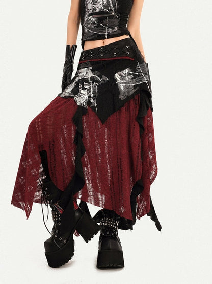 Gothic Black Strap Skirt with Asymmetrical Hem
