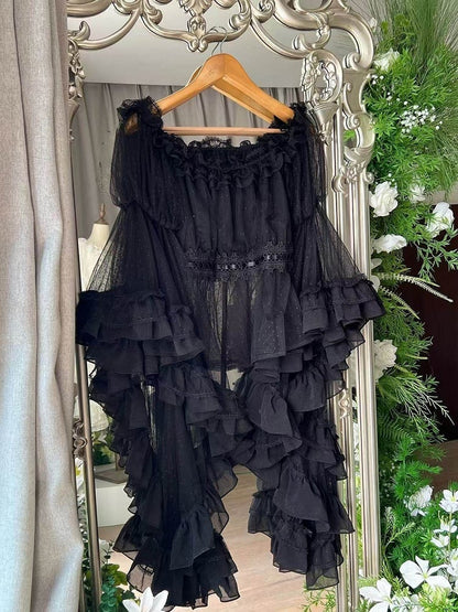 Bell Lolita Off-the-Shoulder Elegant Blouse Sleeves Black Classic