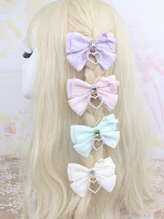 Bowknot Lace Hairclip Options Jirai Color Heart 9 Rhinestone Kei Charm
