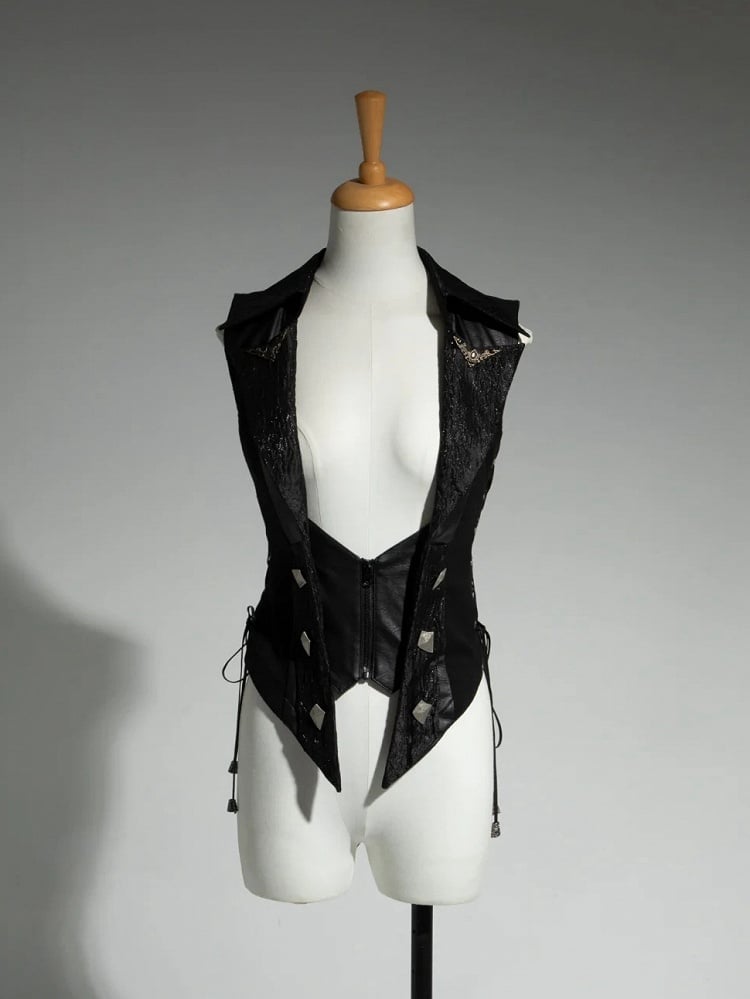 Kaskadierende Weste Lolita Ouji Fashion Rüschenschleppe mit abnehmbarem Gothic-Schwarz