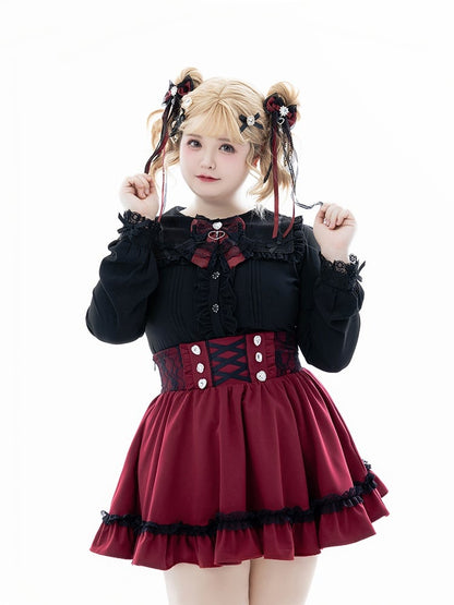 with Built-in Corset Waist Skirt: Style Landmine Cincher Red High
