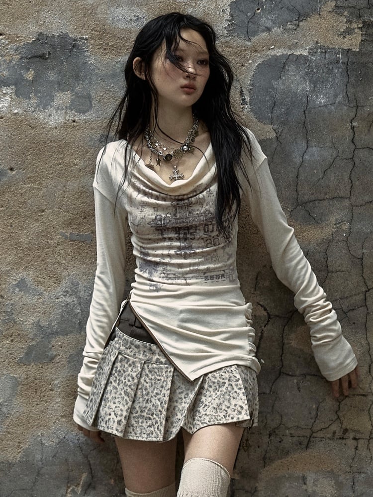 ヴィンテージパンククロスアプリコットルーシュトップジップヘム