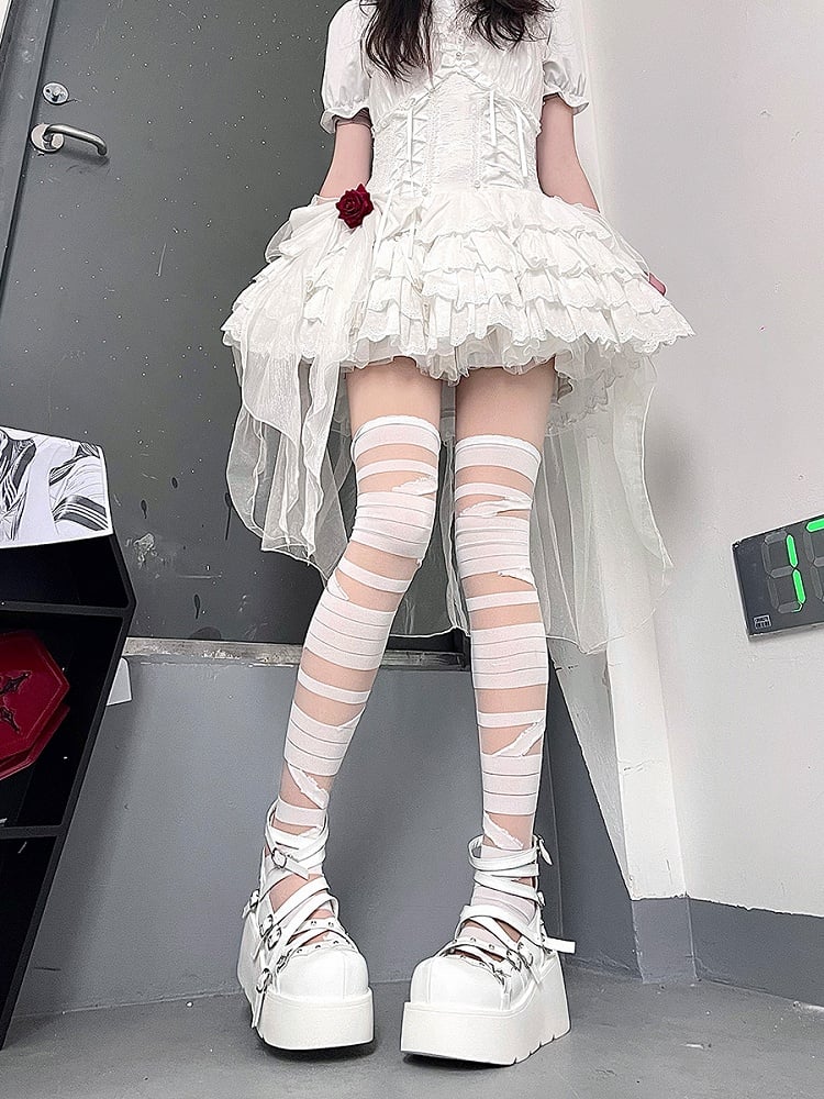 Stockings Knee Over Black/White Strappy Y2K Design
