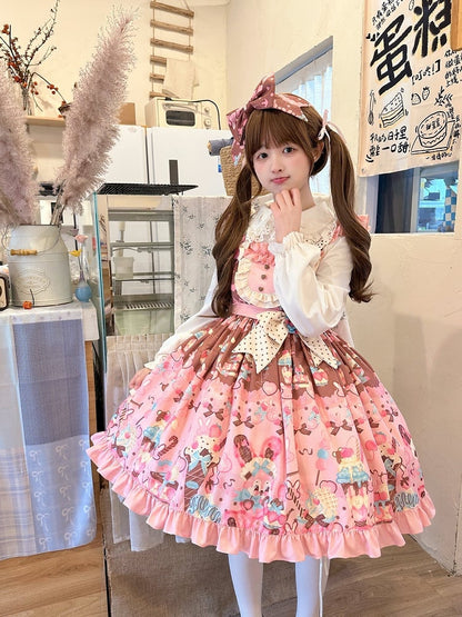 und Taille Rosa Süßes Lolita Bunny Kleid mit hohem Aufdruck Dessert