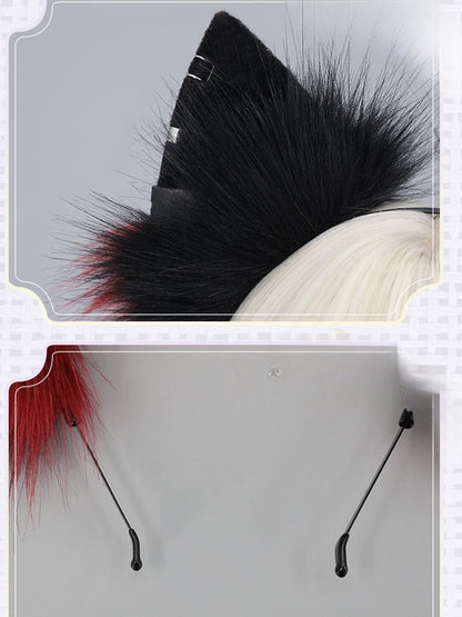 Lolita Shaggy Details BlackWhite/Gray/Red Punk Buckle Heart