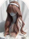 Rose Pink Long Wavy Synthetic Wig With Bangs
