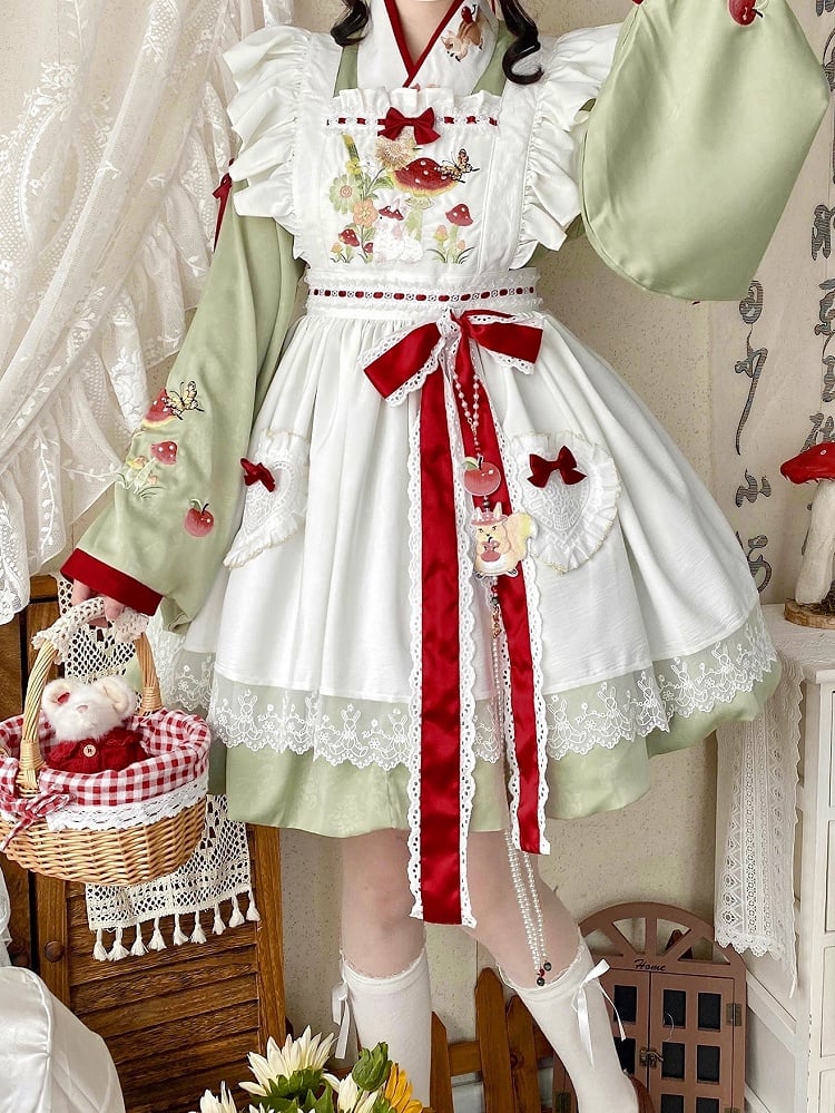 Embroidery Apron Bunny White Sweet and Mushroom