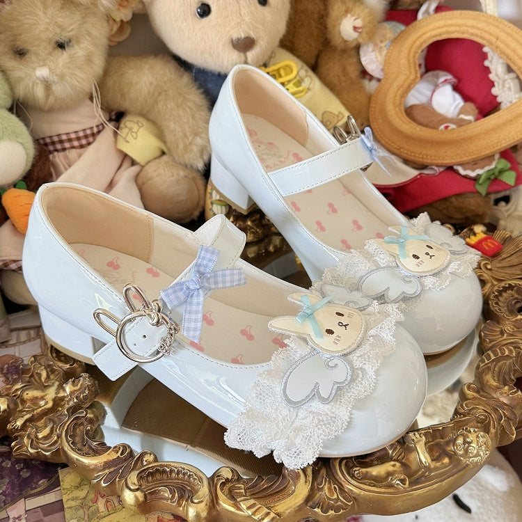 Blue Sweet Bunny Mary Janes with Lace Trim by Cherry Bunny