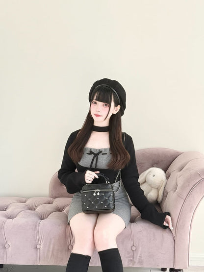 Crossbody/Handtasche, gestepptes Dekor mit Jirai Pink/Weiß/Schwarz Kei Strass