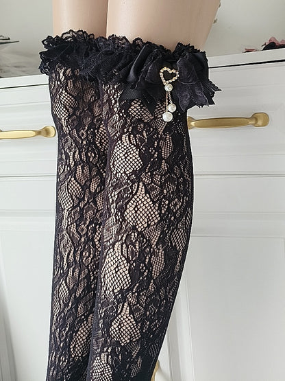 3 Hollow-Out Stockings Decoration with Lace Bow Jirai Design Colors Kei