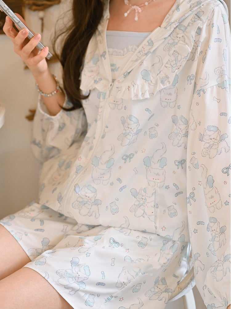 Shorts Allover Kitty Print White Elastic Waist