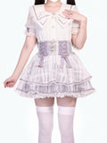 High Purple Plaid with Layer Lace-up Waist Jirai Triple Organza Skirt Detail Kei