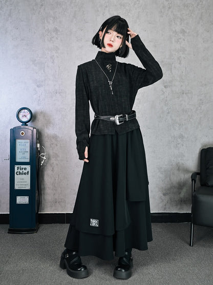 Cheongsam Collar Cuff Dye with High Snake Gradient Thumbhole Top Embroidery Black