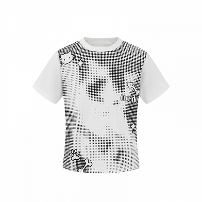 ドットTシャツ 愛らしい漫画プリント ホワイト ラウンドネック ポルカ