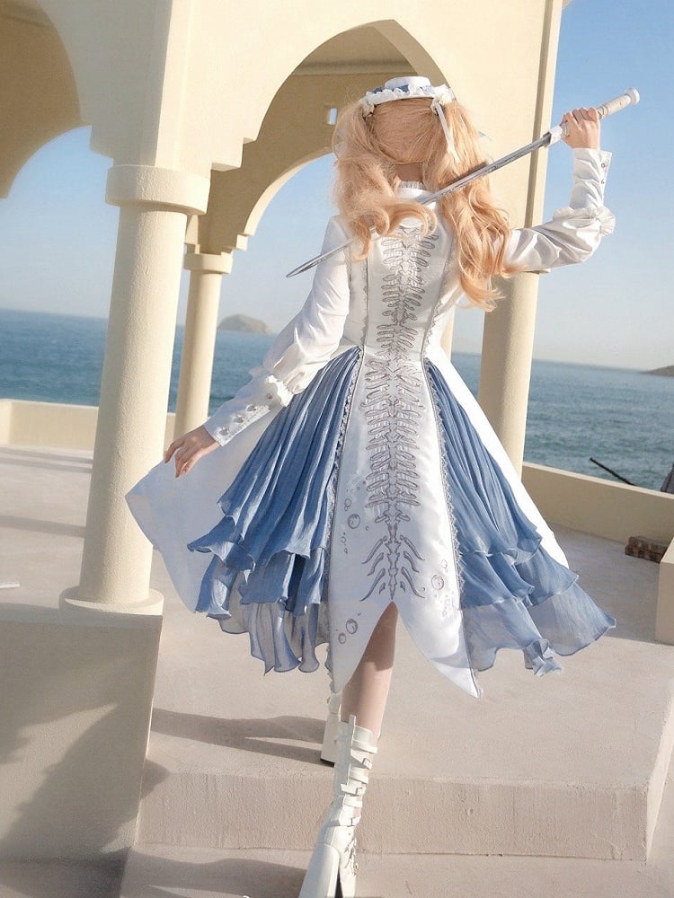 Waistcoat Prince Ouji Tie Tailcoat Siren Jabot Vest Embroidery Dark with Long Lolita White Ribs