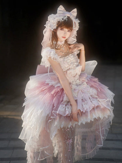 Pink Swan Feather Accented Lolita JSK Dress Set - Felinae Cookie