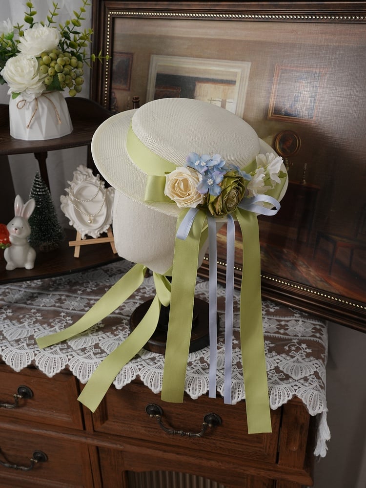 Botanical Cream Yellow Lolita Flat Hat - Moonlight Dream