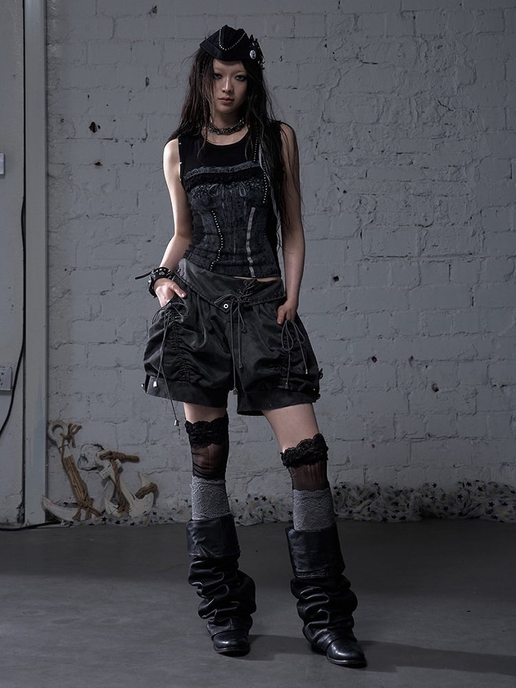 ダークフォールドオーバーウエスト フェードウォッシュ ヴィンテージ レースアップ グレー