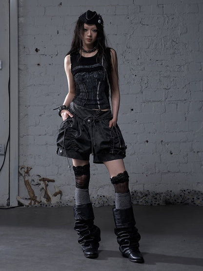 ダークフォールドオーバーウエスト フェードウォッシュ ヴィンテージ レースアップ グレー