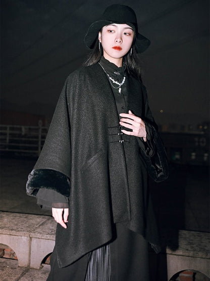 Frog - Cape Black Style Chinese V-Neck Button Closure