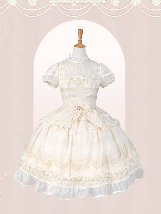 Lolita White One Short Piece Sleeves Neckline Illusion Creamy