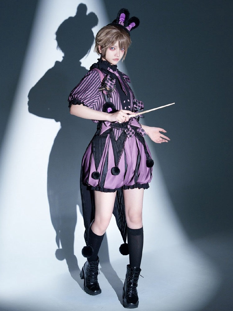 + Bloomers Vibes Theme Kuromi Bunny Purple Circus Lolita Ouji Black Set Pattern and Top Striped
