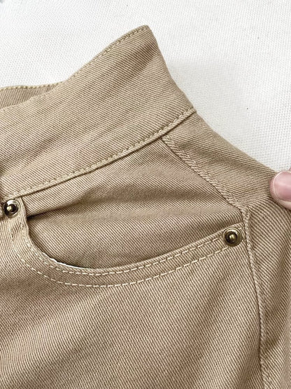 Vintage Khaki Low Waist Glamorous Slim-fitting Denim Shorts