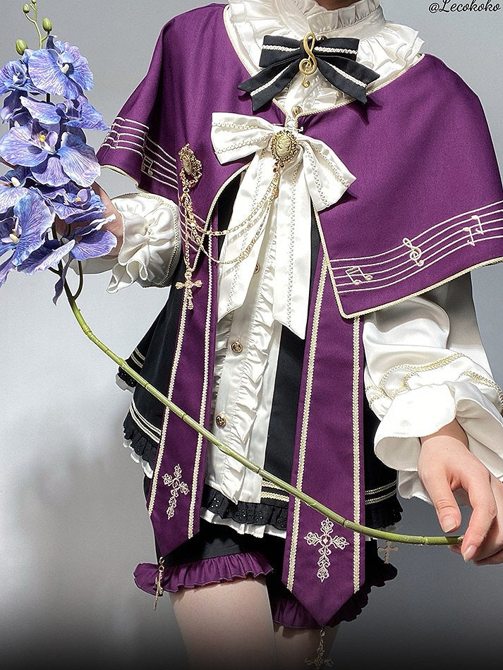 Ouji White Capelet Bloomers with Musical Purple Full Lolita Top and Set Embroidered + Note