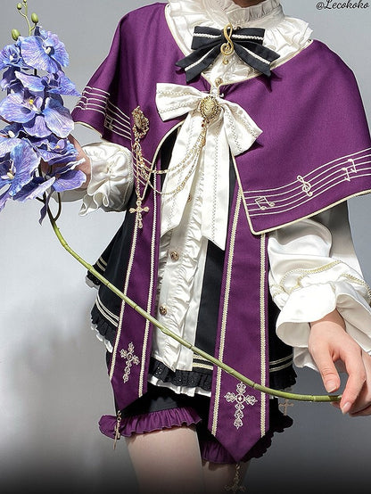 Ouji White Capelet Bloomers with Musical Purple Full Lolita Top and Set Embroidered + Note