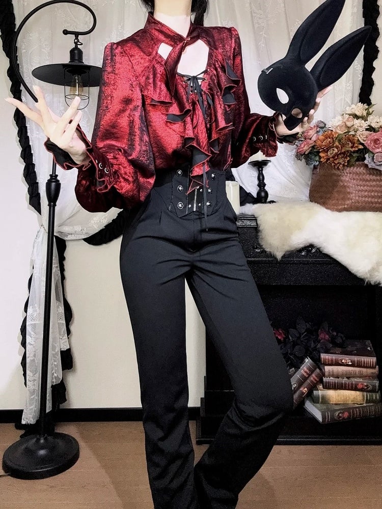 Cascading Ouji Sleeves Red Long Ruffle Pirate Lolita Shirt Bodice Vibes