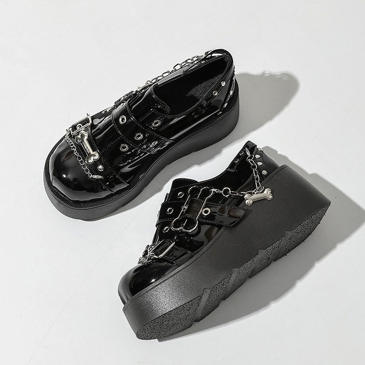 Black Chain Punk Platform Charm Shoes Polished Bone - Details