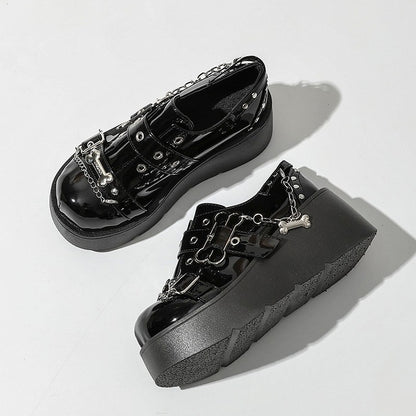 Black Chain Punk Platform Charm Shoes Polished Bone - Details