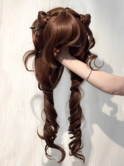 Chocolate Brown Long Wavy Curly Wig with Braided Hair - Sleepy Fish