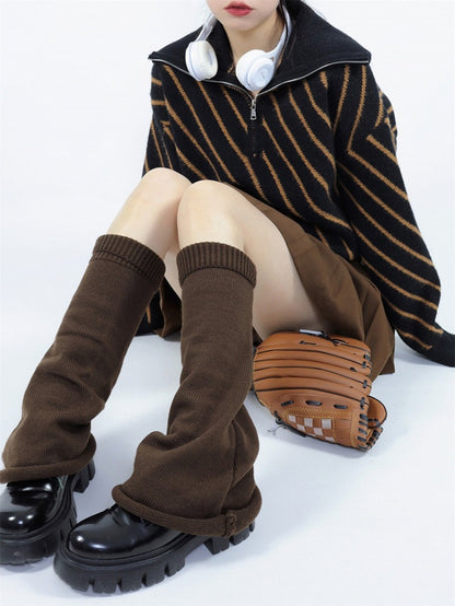 Warmers Leg Knit Fashion Vintage Coffee Y2K