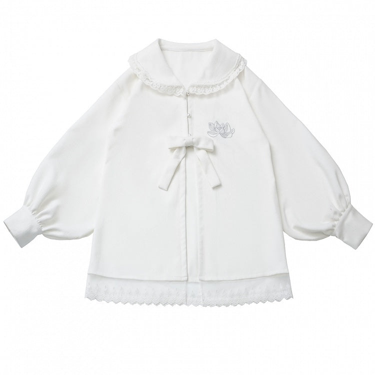 ホワイトロータス ピーターパンカラー レースアクセント シェニールブラウス