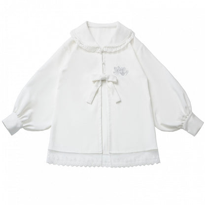 ホワイトロータス ピーターパンカラー レースアクセント シェニールブラウス