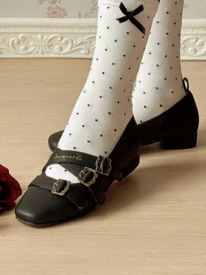 Toe Low Brown with Design Heels Lolita Crisscross Classic Shoes Square