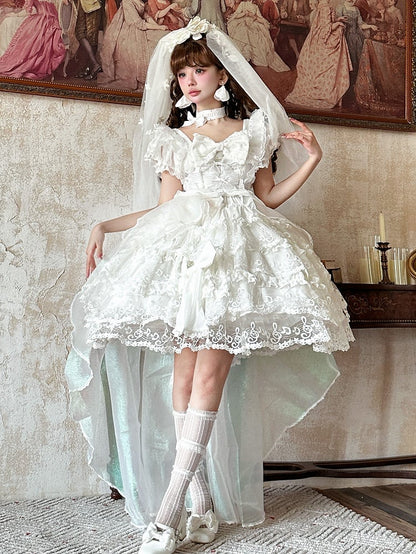 Pattern Layered Bow Lolita Accents White Musical Note Dress Lace and with