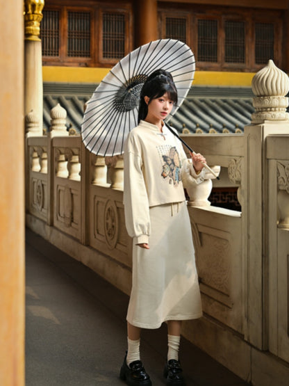 アプリコット/ブラックAラインスカート ショート/ロングバージョン