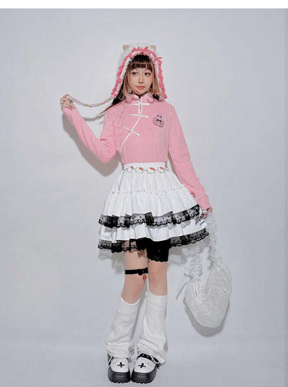 Pinkes Pastell-Punk-Skelett-Top in Gitarrenform mit Strasssteinen