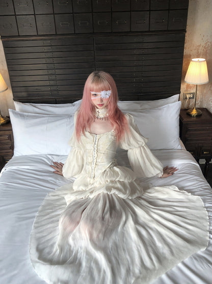 with Bubble Ruffled Apricot Tiered Skirt Ankle-Length Hem