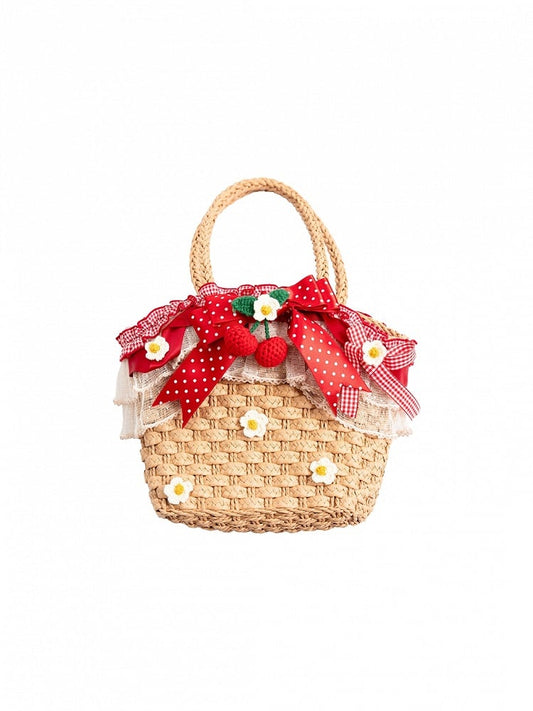 Sac fourre-tout tissé Lolita style cottagecore avec fleurs de cerisier - DrunkCoco
