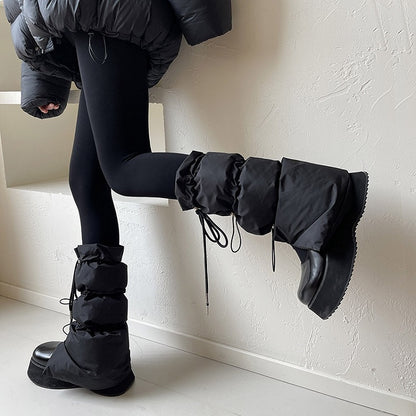 ホワイト/グレー/ブラック ドローストリング 厚手レッグウォーマー