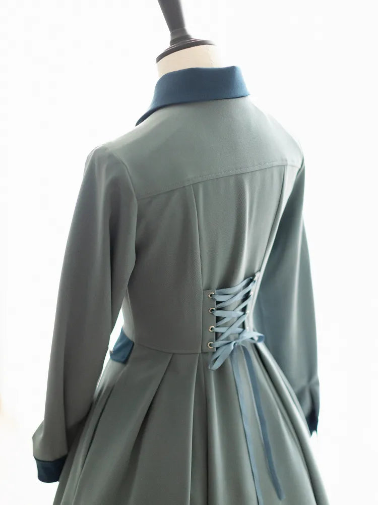 Uniform Blue Detachable Elegant Cape Beauxbatons Dusty Front Dress with Placket Inspired Button Vintage
