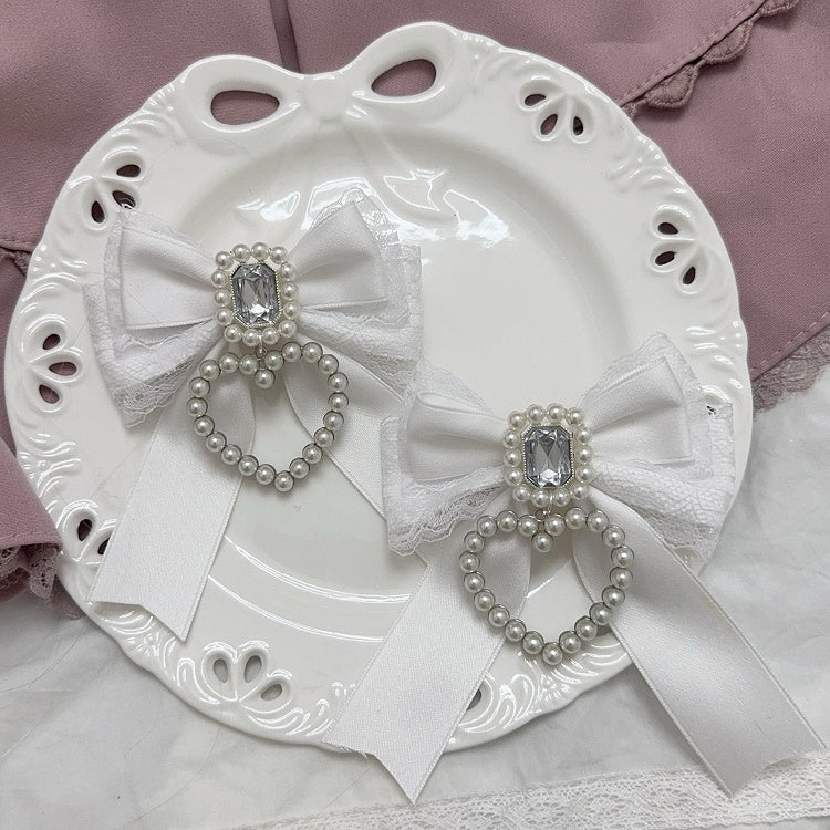 Jirai Kei Strass Perlen Herz Charm Spitze Akzente Bowknot Haarspangen